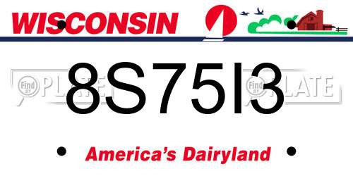 8S75I3 Wisconsin License Plate