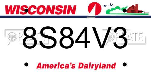 8S84V3 Wisconsin License Plate