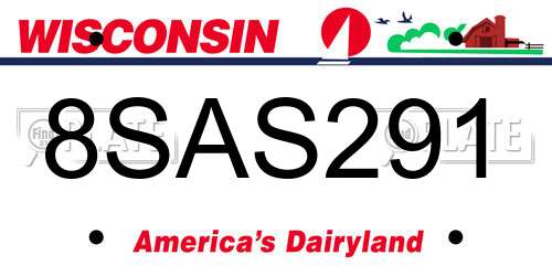 8SAS291 Wisconsin License Plate
