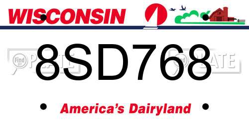 8SD768 Wisconsin License Plate