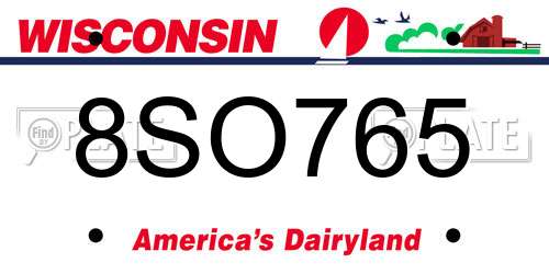 8SO765 Wisconsin License Plate