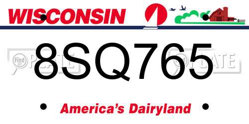 8SQ765 Wisconsin License Plate
