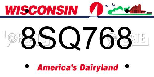 8SQ768 Wisconsin License Plate