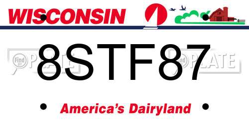8STF87 Wisconsin License Plate