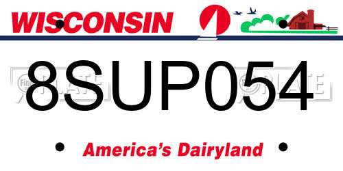8SUP054 Wisconsin License Plate