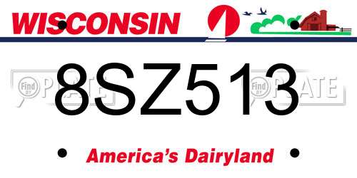 8SZ513 Wisconsin License Plate