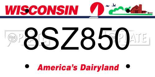 8SZ850 Wisconsin License Plate