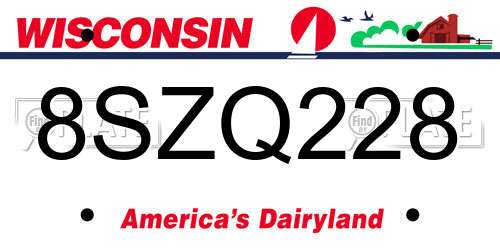 8SZQ228 Wisconsin License Plate