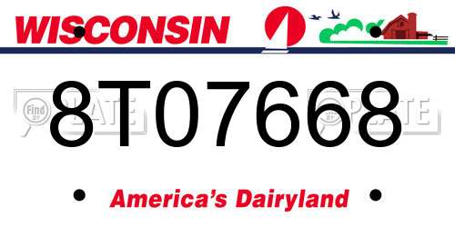 8T07668 Wisconsin License Plate