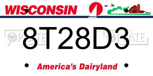 8T28D3 Wisconsin License Plate
