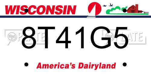 8T41G5 Wisconsin License Plate