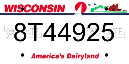 8T44925 Wisconsin License Plate