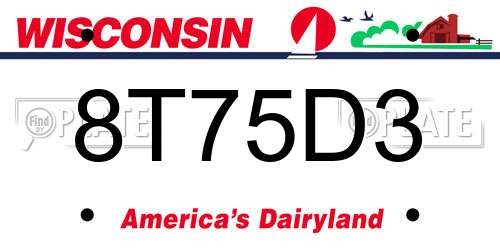 8T75D3 Wisconsin License Plate