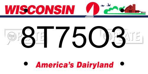 8T75O3 Wisconsin License Plate