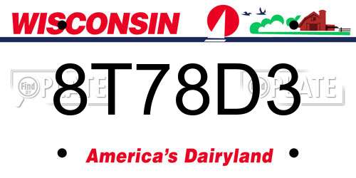 8T78D3 Wisconsin License Plate
