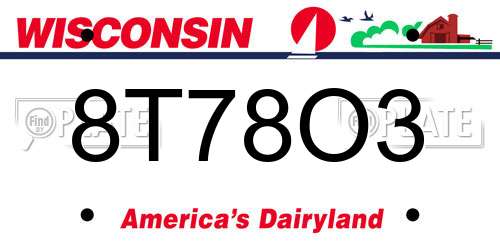 8T78O3 Wisconsin License Plate