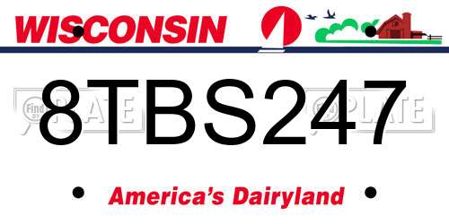 8TBS247 Wisconsin License Plate