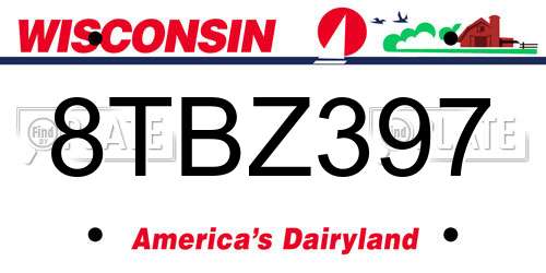 8TBZ397 Wisconsin License Plate