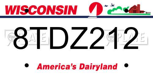 8TDZ212 Wisconsin License Plate