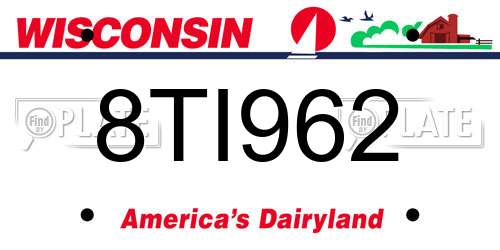 8TI962 Wisconsin License Plate