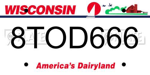 8TOD666 Wisconsin License Plate