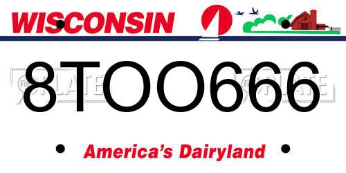 8TOO666 Wisconsin License Plate