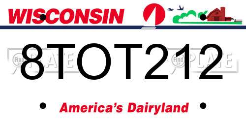 8TOT212 Wisconsin License Plate