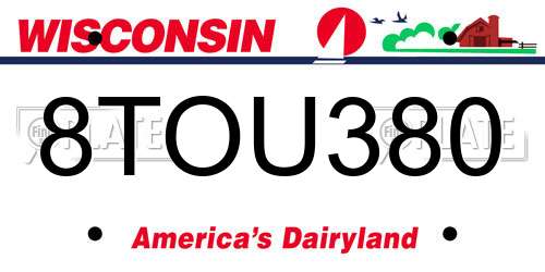 8TOU380 Wisconsin License Plate