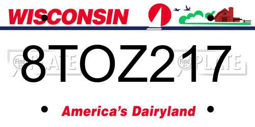 8TOZ217 Wisconsin License Plate