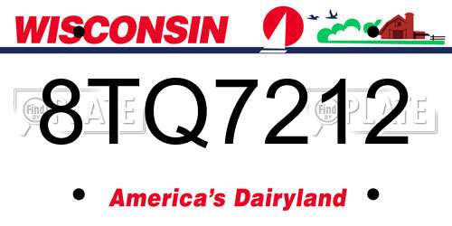 8TQ7212 Wisconsin License Plate