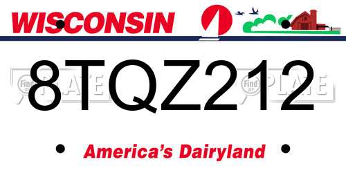 8TQZ212 Wisconsin License Plate