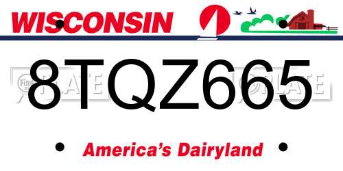 8TQZ665 Wisconsin License Plate