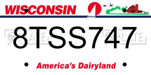 8TSS747 Wisconsin License Plate