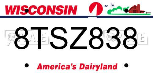 8TSZ838 Wisconsin License Plate