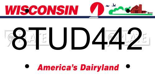 8TUD442 Wisconsin License Plate