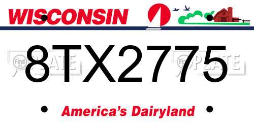 8TX2775 Wisconsin License Plate