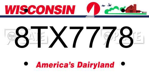 8TX7778 Wisconsin License Plate