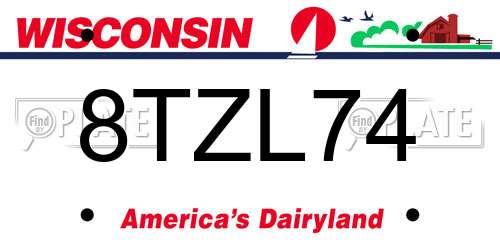 8TZL74 Wisconsin License Plate