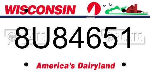 8U84651 Wisconsin License Plate
