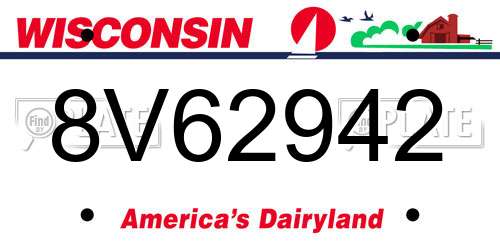 8V62942 Wisconsin License Plate