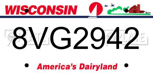 8VG2942 Wisconsin License Plate