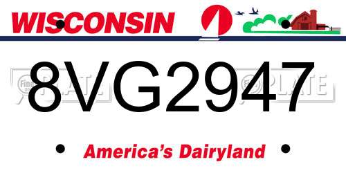 8VG2947 Wisconsin License Plate