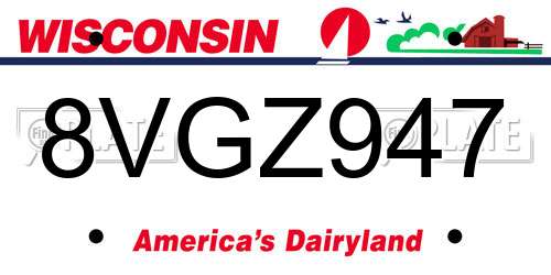 8VGZ947 Wisconsin License Plate