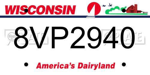8VP2940 Wisconsin License Plate