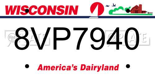 8VP7940 Wisconsin License Plate