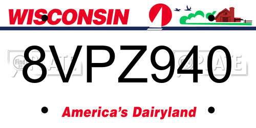 8VPZ940 Wisconsin License Plate