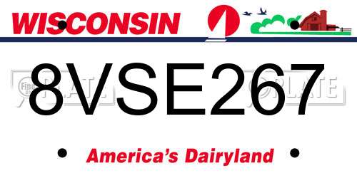 8VSE267 Wisconsin License Plate