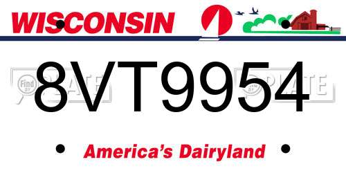 8VT9954 Wisconsin License Plate