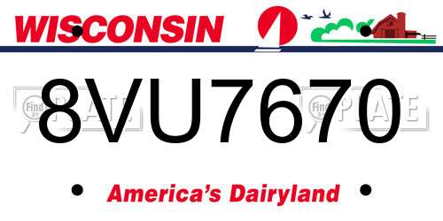 8VU7670 Wisconsin License Plate