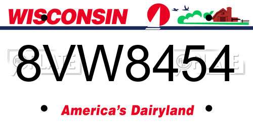 8VW8454 Wisconsin License Plate